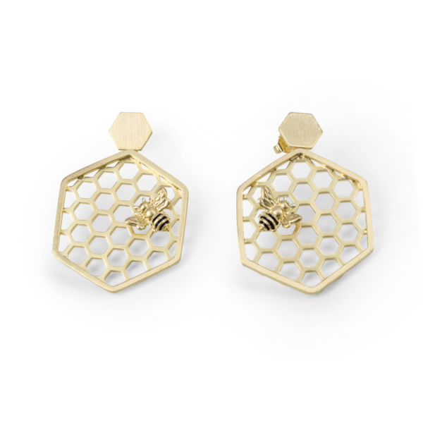 BEE MINE HIVE WITH BEE POST EARRINGS 18K GOLD VEMEIL